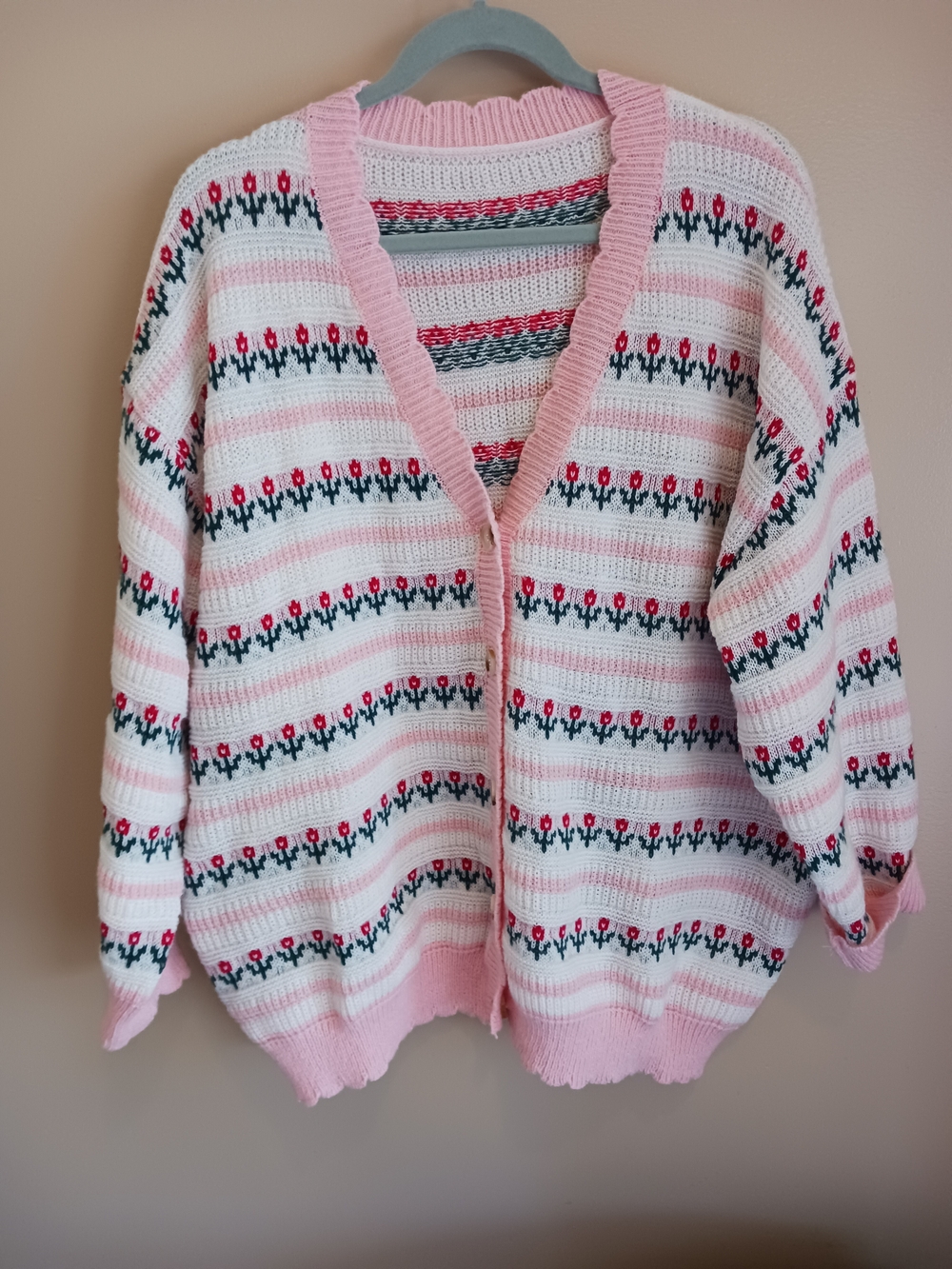 NEVER WORN Pink and White Floral Knit Cardigan Sweater - Picture 4 of 4